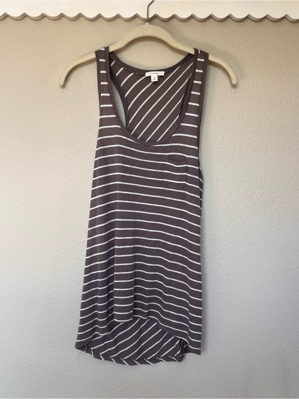 Caslon Grey and White Striped Scoop Neck Tank